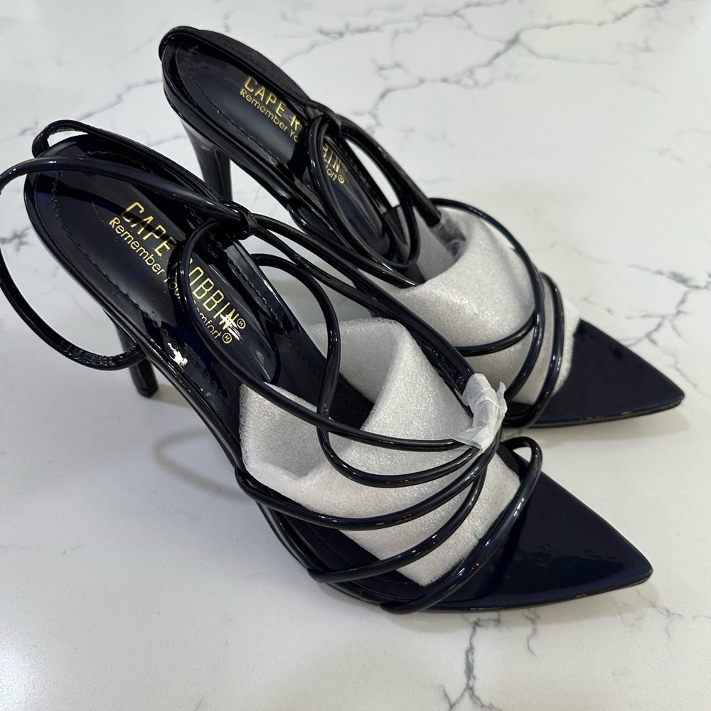 NEW Cape Robbin Dark Blue with Black Bottom Strappy Heels